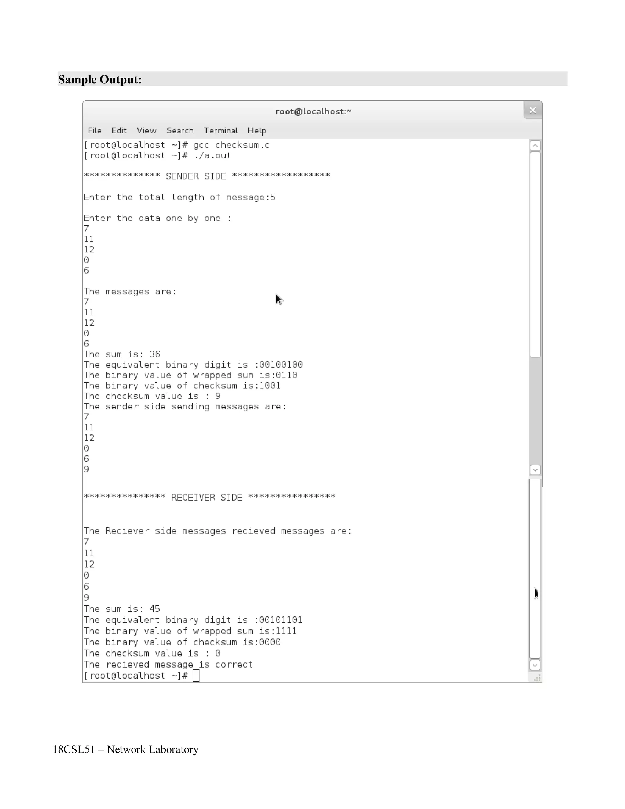 18CSL51 – Network Laboratory
Sample Output:
 