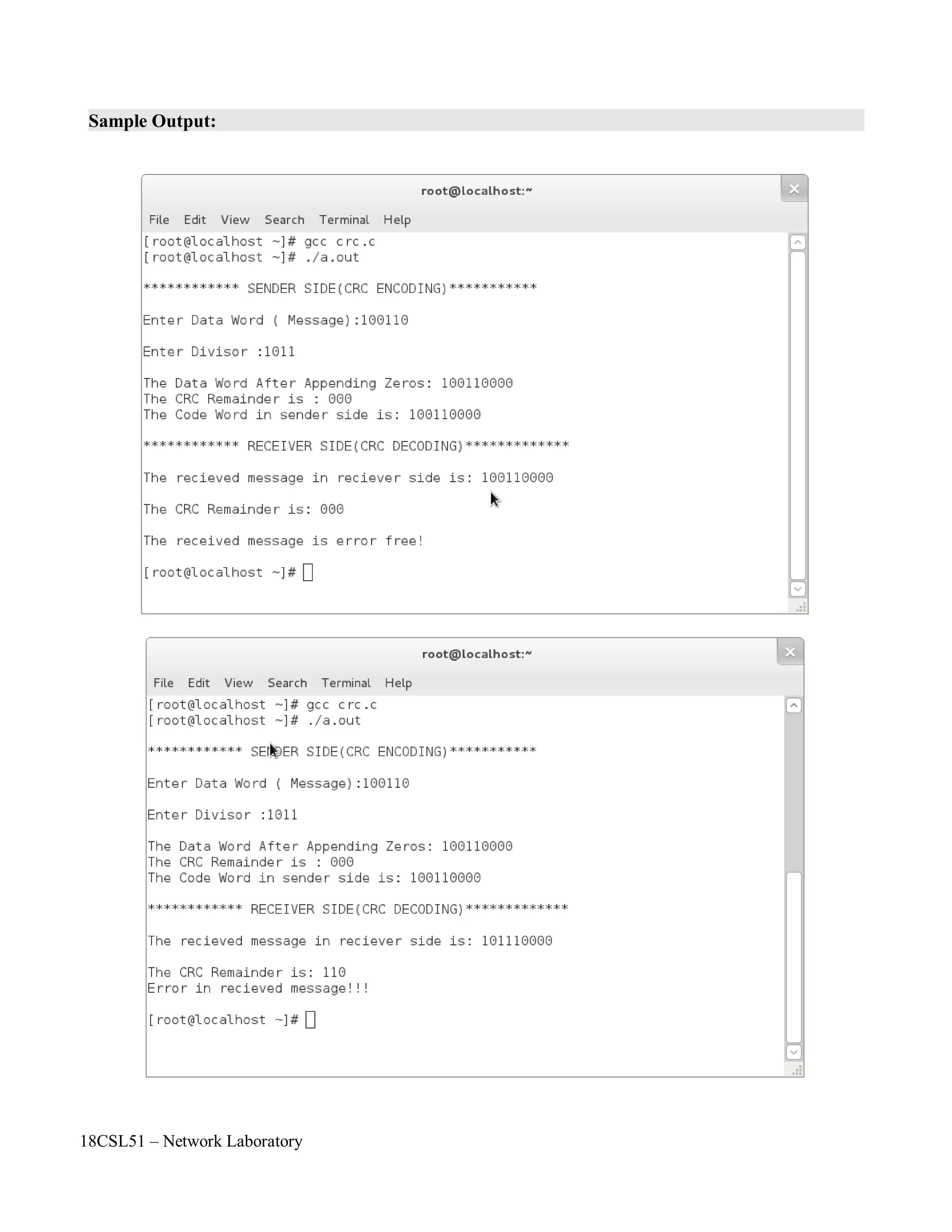 18CSL51 – Network Laboratory
Sample Output:
 