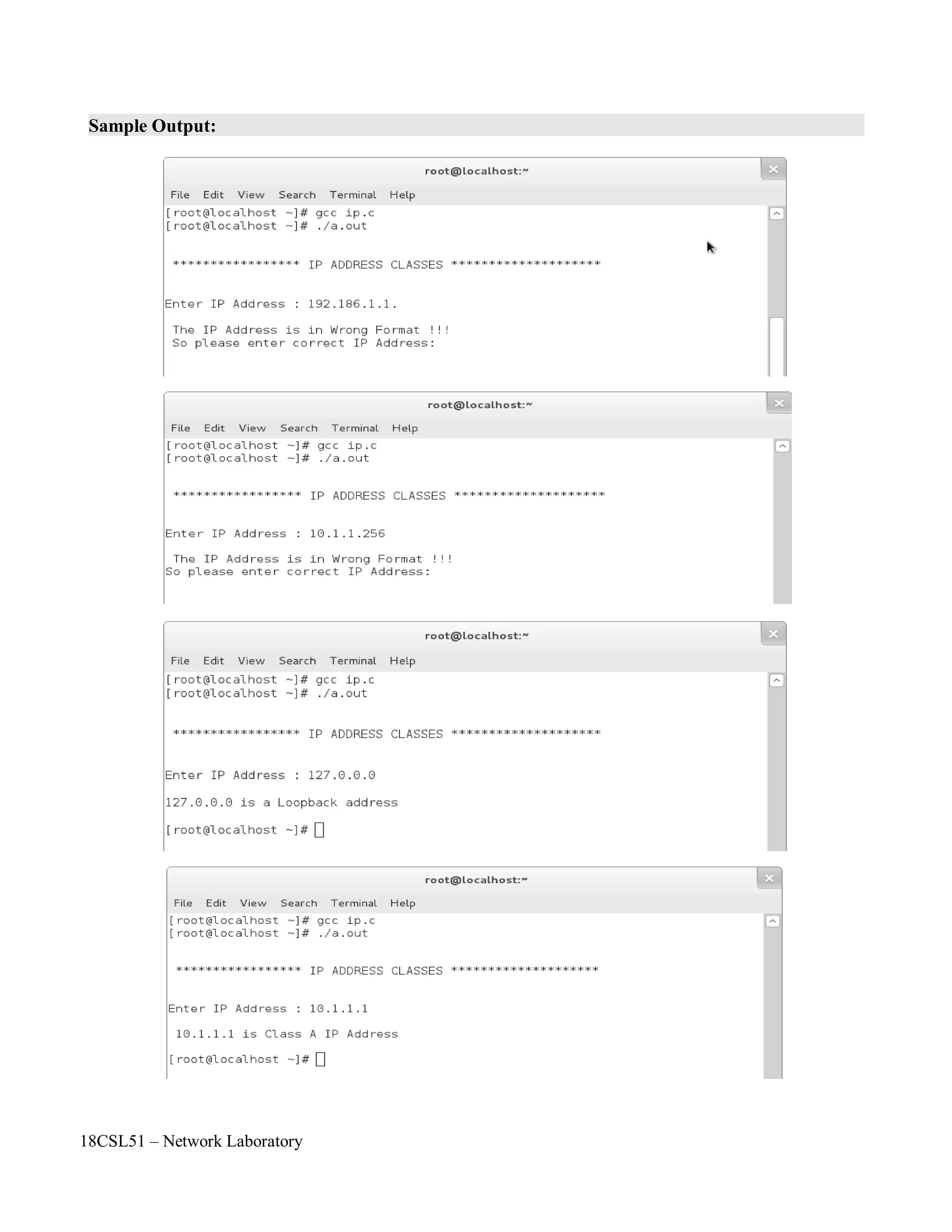 18CSL51 – Network Laboratory
Sample Output:
 