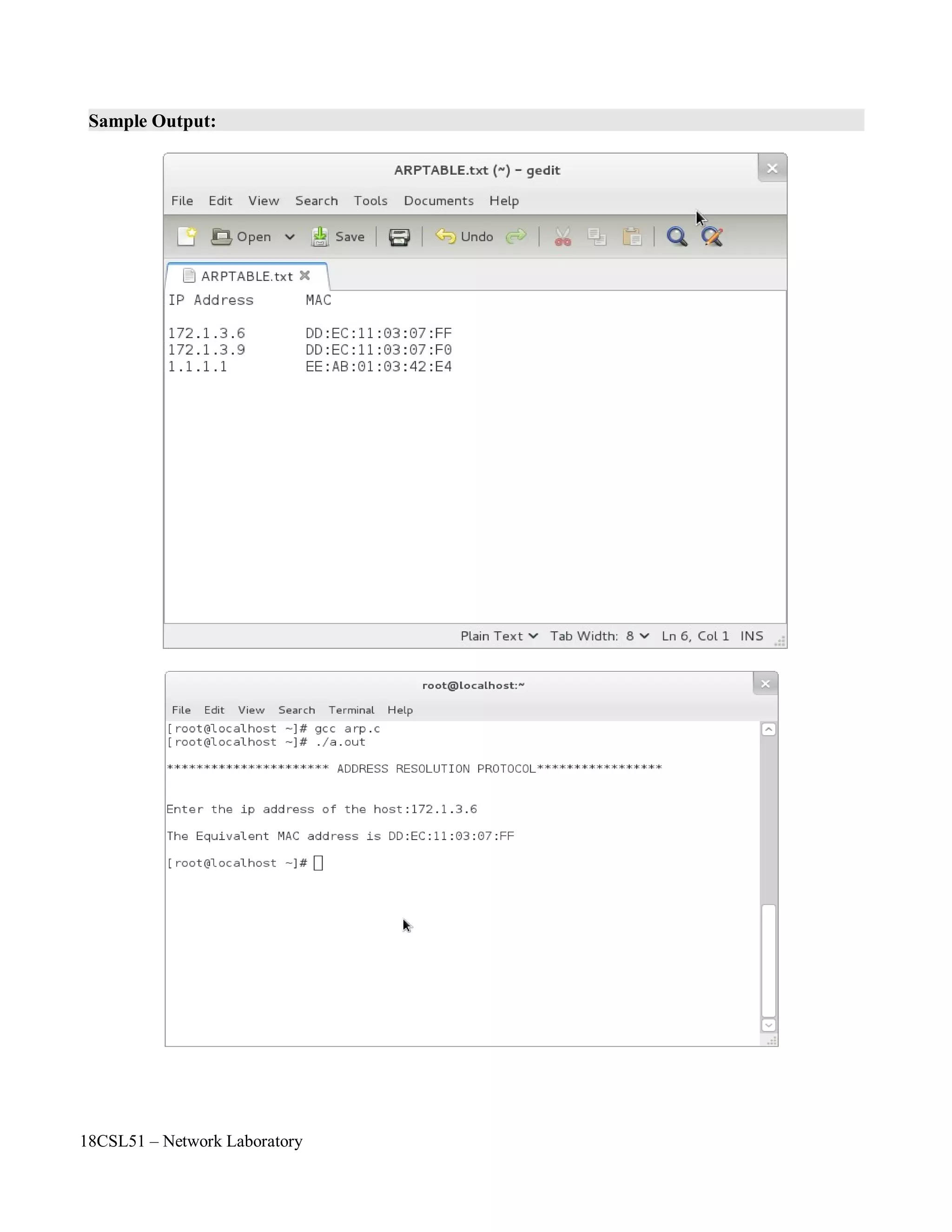18CSL51 – Network Laboratory
Sample Output:
 