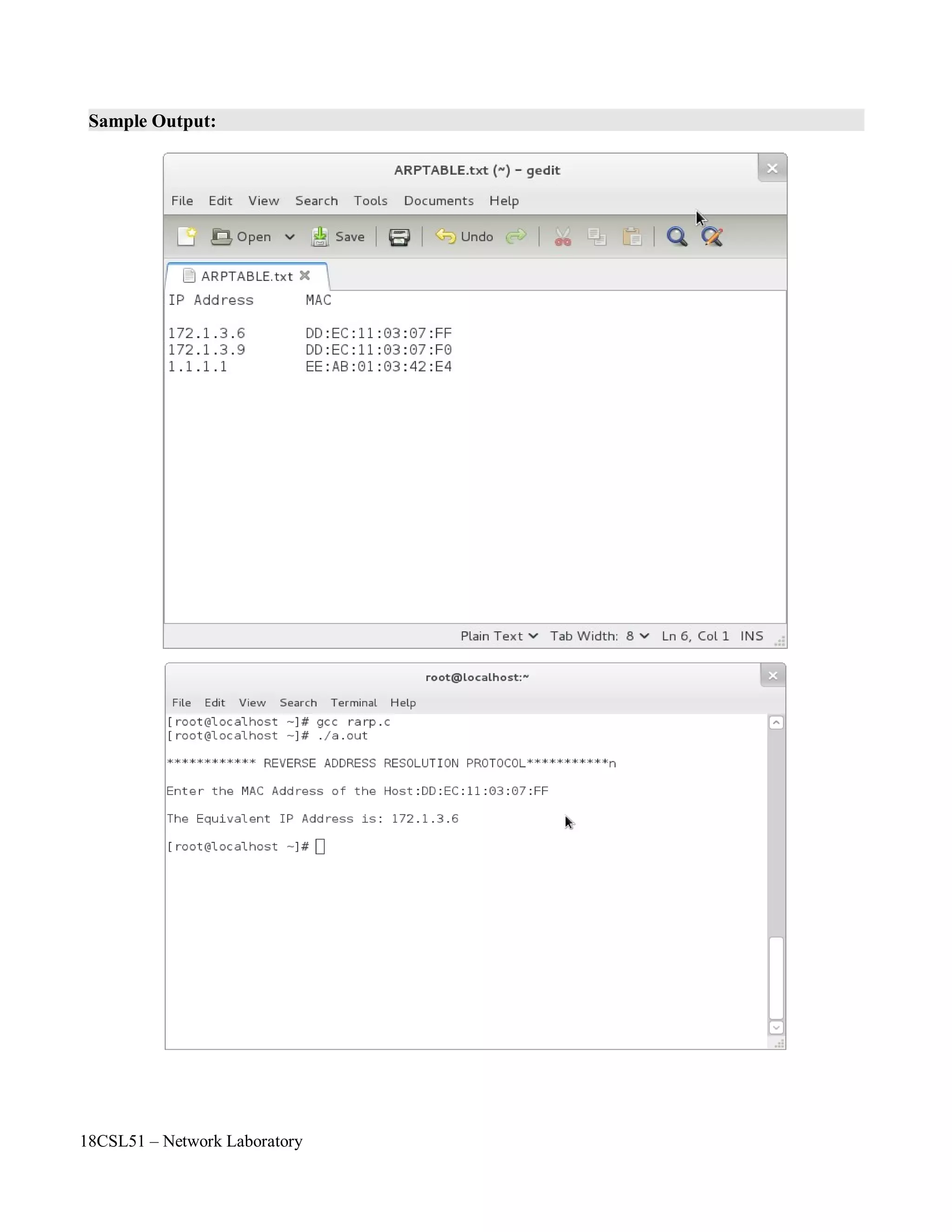 18CSL51 – Network Laboratory
Sample Output:
 
