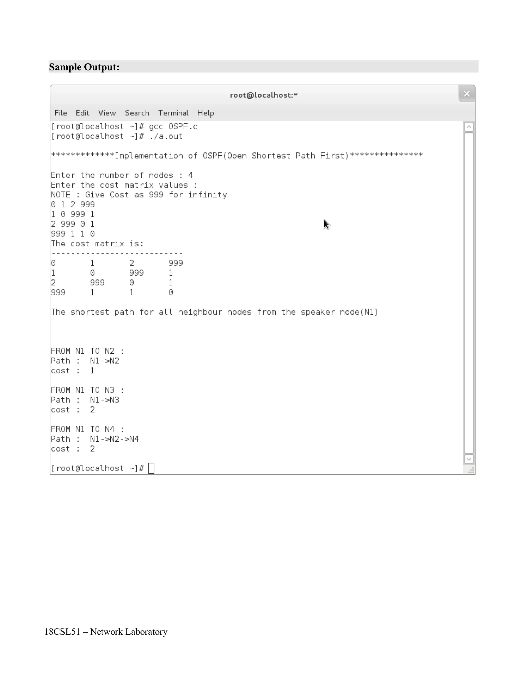 18CSL51 – Network Laboratory
Sample Output:
 