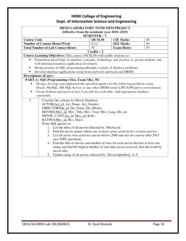 dbms lab assignments