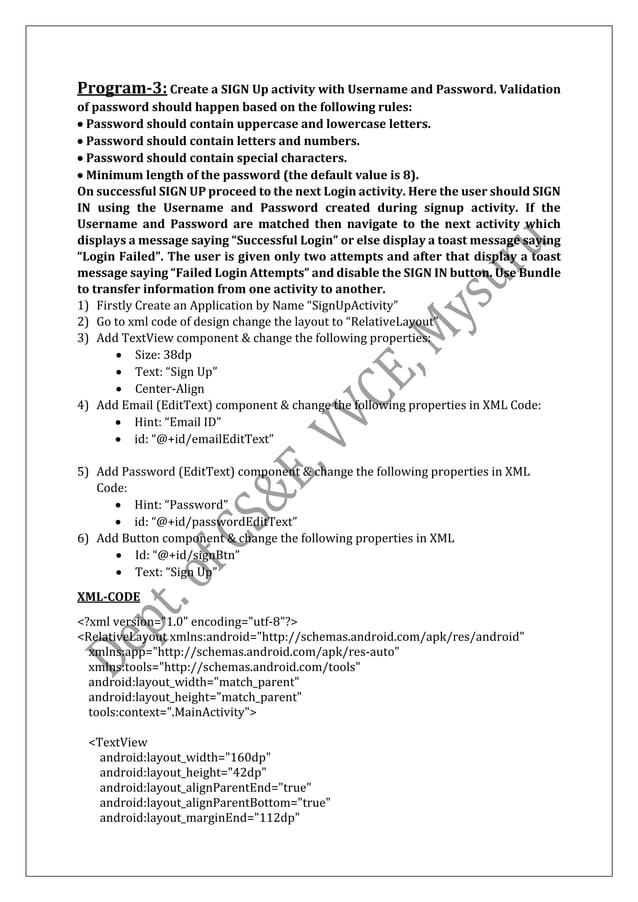 18CSMP68 VTU Mobile Application Develeopment Lab Manual by Nithin, VVCE ...