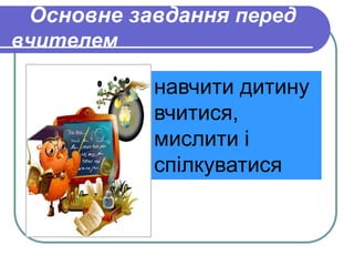 Основне завдання перед 
вчителем 
навчити дитину 
вчитися, 
мислити і 
спілкуватися 
 