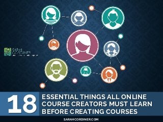 ESSENTIAL THINGS ALL ONLINE
COURSE CREATORS MUST LEARN
BEFORE CREATING COURSES18 SARAHCORDINER.COM
 