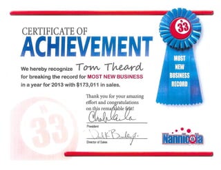 most new business for 2013 certificate