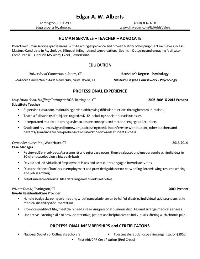 human services resume _ edgar alberts 1 human service resume