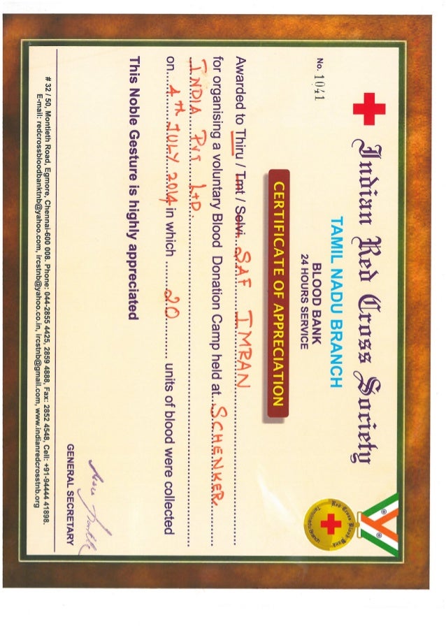blood donation certificate