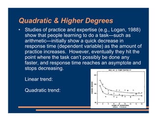 Quadratic & Higher Degrees
• Studies of practice and expertise (e.g., Logan, 1988)
show that people learning to do a task—...
