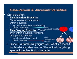 Time-Variant & -Invariant Variables
• Can be either:
• Time-Invariant Predictor:
Same across all time points
within a subj...