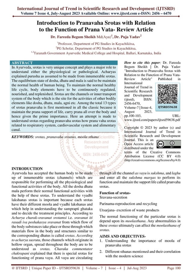 Introduction to Pranavaha Srotas with Relation to the Function of Prana