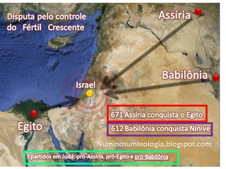 21
CONTEXTO RELIGIOSO
Israel violava a lei praticando a idolatria, desrespeitando o dia
do sábado e não libertando os escravos no Ano do Jubileu.
Os alvos de Jeremias eram os sacerdotes, governantes,
profetas e todos aqueles que seguiam o legalismo do
"proceder popular“.
Praticavam o culto às árvores. Jr 10
 