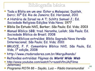 Situação sócio-políticaJosias – filho de Amom
640 - 609 a.C. - 30 anos - Caps. 1-20
Jeremias nasceu durante a ditadura do rei Manassés, que foi
sucedido por Amom, um ditador sanguinário.
Uma revolta popular matou Amom e o pequeno Josias, com
apenas 8 anos assumiu o trono, obviamente auxiliado por
tutores.
Quando o exército egípcio passava pelo território de Judá,
em direção ao norte, para amparar a Assíria, Josias o
intercepta em Megido e é morto.
Jeremias lamentou profundamente a morte de Josias e lhe
compôs um cântico fúnebre (2 Cr 35.25).
44
 
