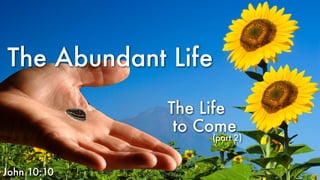 The Abundant Life
The Life
to Come
(part 2)
John 10:10
 