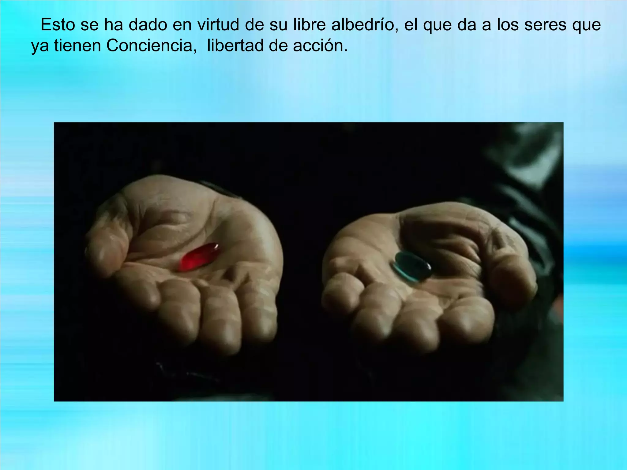 Esto se ha dado en virtud de su libre albedrío, el que da a los seres que
ya tienen Conciencia, libertad de acción.
 