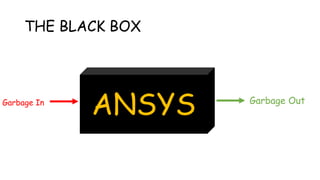 THE BLACK BOX
Garbage In Garbage Out
ANSYS
 