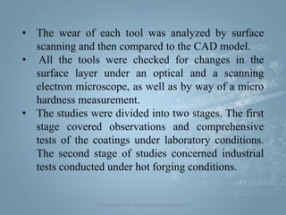 Literature review of increasing tool life of hot forging die by reducing wear 