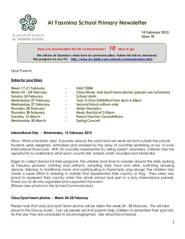 examples of newsletters for parents from teachers