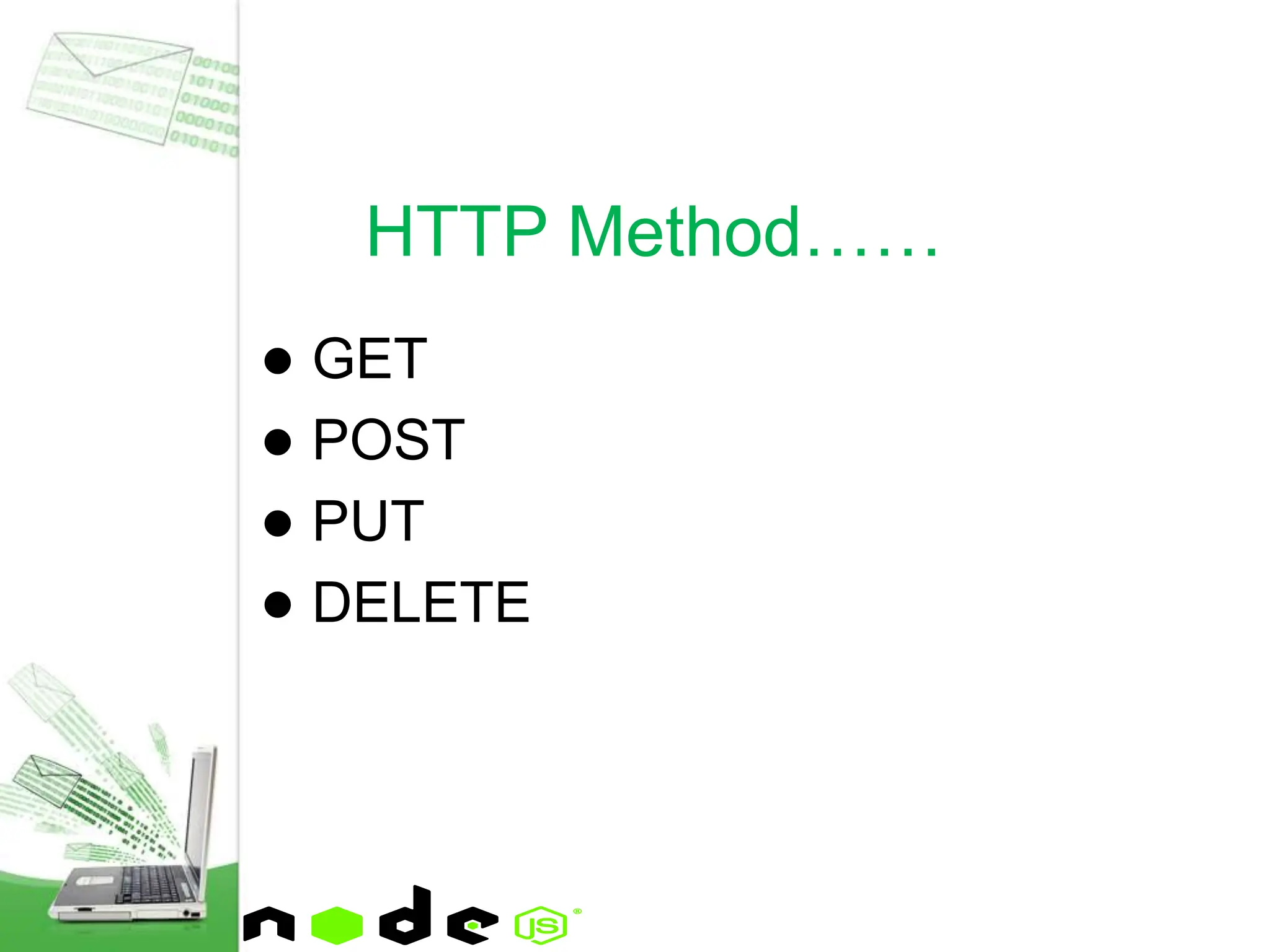 ● GET
● POST
● PUT
● DELETE
HTTP Method……
 