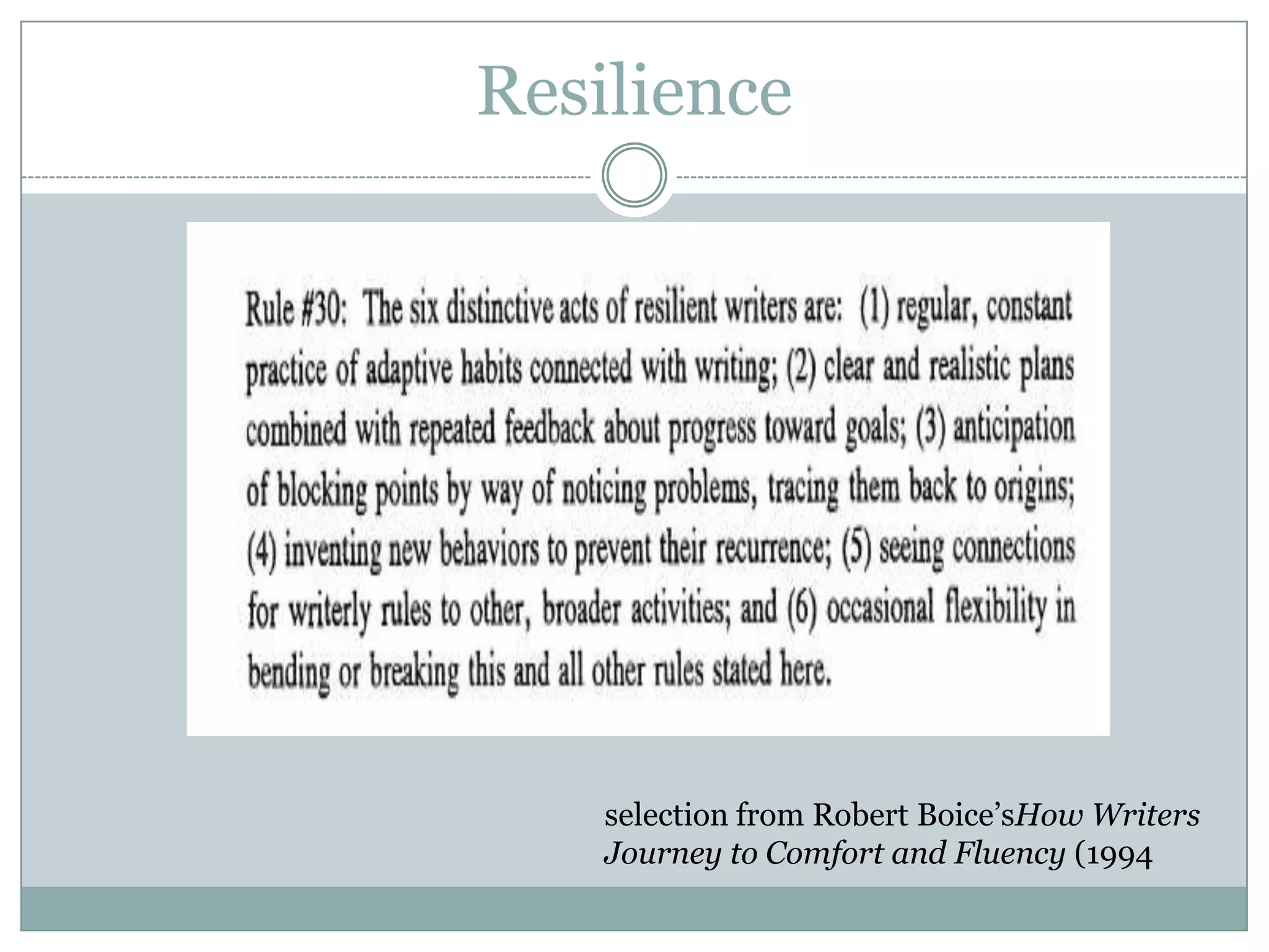 Resilienceselection from Robert Boice’sHow Writers Journey to Comfort and Fluency (1994 