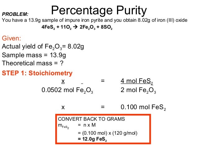 how to calculate percentage purity of an impure sample