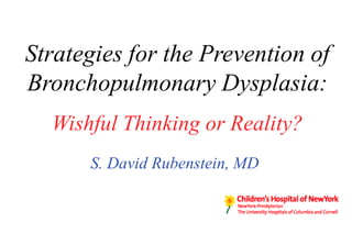 Strategies for the Prevention of
Bronchopulmonary Dysplasia:
  Wishful Thinking or Reality?
      S. David Rubenstein, MD
 