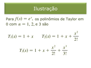 Ilustração
Para os polinômios de Taylor em
0 com e 3 são
 