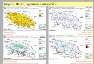 Mappe di Hazard, esposizione e vulnerabilità
Hazard Map
(Landslides)
Hazard Map
(Seismic and Floods)
Exposure map
(Natural and agricoltural areas exposed to floods)
Vulnerabilty map
(Building vulnerability to floods)
 