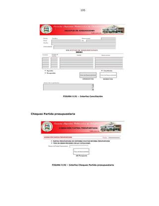 195
FIGURA V.91 – Interfaz Conciliación
Chequeo Partida presupuestaria
FIGURA V.92 – Interfaz Chequeo Partida presupuestaria
 