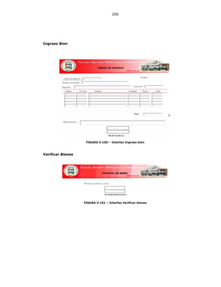 200
Ingreso Bien
FIGURA V.100 – Interfaz Ingreso bien
Verificar Bienes
FIGURA V.101 – Interfaz Verificar bienes
 