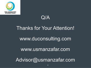 26
Q/A
Thanks for Your Attention!
www.duconsulting.com
www.usmanzafar.com
Advisor@usmanzafar.com
 