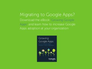 Migrating to Google Apps?
Download the eBook “Growing Google
Apps” and learn how to increase Google
Apps adoption at your ...