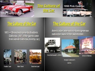 The Culture of 
the Car 
1959 Chevy Corvette 
1958 Pink Cadillac 
 