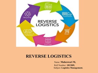 REVERSE LOGISTICS
Name: Maheswari M,
Roll Number: 18UD09,
Subject: Logistics Management.
 