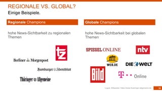 33Logos: Wikipedia | https://www.thueringer-allgemeine.de
REGIONALE VS. GLOBAL?
Einige Beispiele.
hohe News-Sichtbarkeit zu regionalen
Themen
Regionale Champions
hohe News-Sichtbarkeit bei globalen
Themen
Globale Champions
 