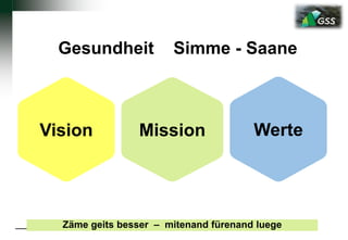 Zäme geits besser – mitenand fürenand luege
Mission WerteVision
Gesundheit Simme - Saane
 