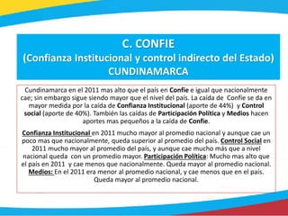C. CONFIE
(Confianza Institucional y control indirecto del Estado)
CUNDINAMARCA
Cundinamarca en el 2011 mas alto que el pa...
