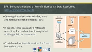 SIFR: Semantic Indexing of French Biomedical Data Resources
http://www.lirmm.fr/sifr
§ Ontology-based services to index, m...