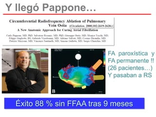 Y llegó Pappone…

FA paroxística y
FA permanente !!
(26 pacientes…)
Y pasaban a RS

Éxito 88 % sin FFAA tras 9 meses

 