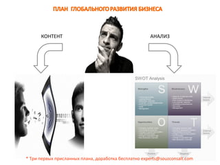 КОНТЕНТ                                          АНАЛИЗ




* Три первых присланных плана, доработка бесплатно experts@souzconsalt.com
 