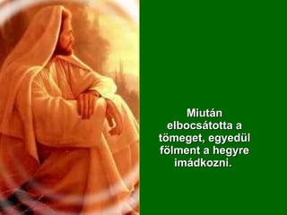 Miután elbocsátotta a tömeget, egyedül fölment a hegyre imádkozni.  