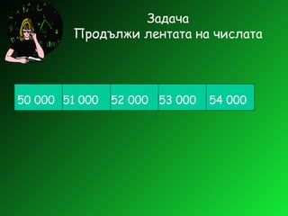 Задача Продължи лентата на числата 50 000 51 000 52 000 53 000 54 000 