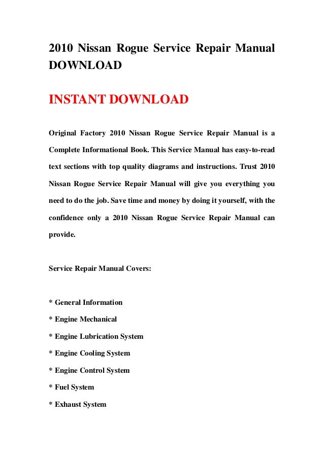 Nissan rogue 2010 repair manual