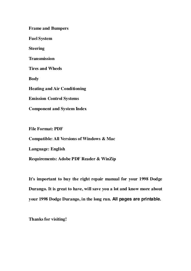 1998 Dodge Durango Service Repair Workshop Manual DOWNLOAD