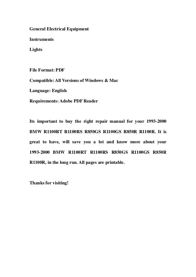 98 Bmw R1100r Owners Manual Download 98 Bmw R1100r Owners Manual Download