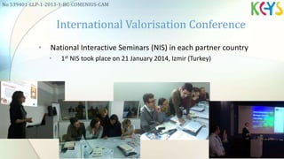 • National Interactive Seminars (NIS) in each partner country
• 1st NIS took place on 21 January 2014, Izmir (Turkey)
International Valorisation Conference
No 539401-LLP-1-2013-1-BG-COMENIUS-CAM
 