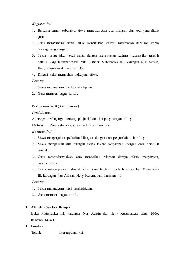 Rpp Matematika Materi Perkalian Kelas 3 Sd Semester 2