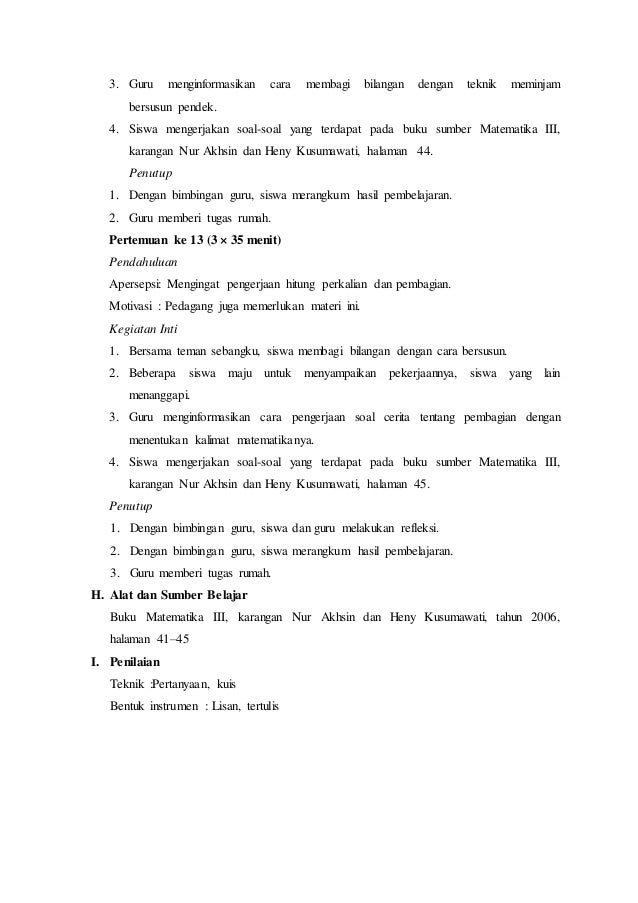 RPP Lengkap Matematika Kelas 3 SD/MI semester 1