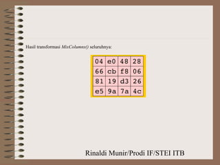 Rinaldi Munir/Prodi IF/STEI ITB
Hasil transformasi MixColumns() seluruhnya:
 